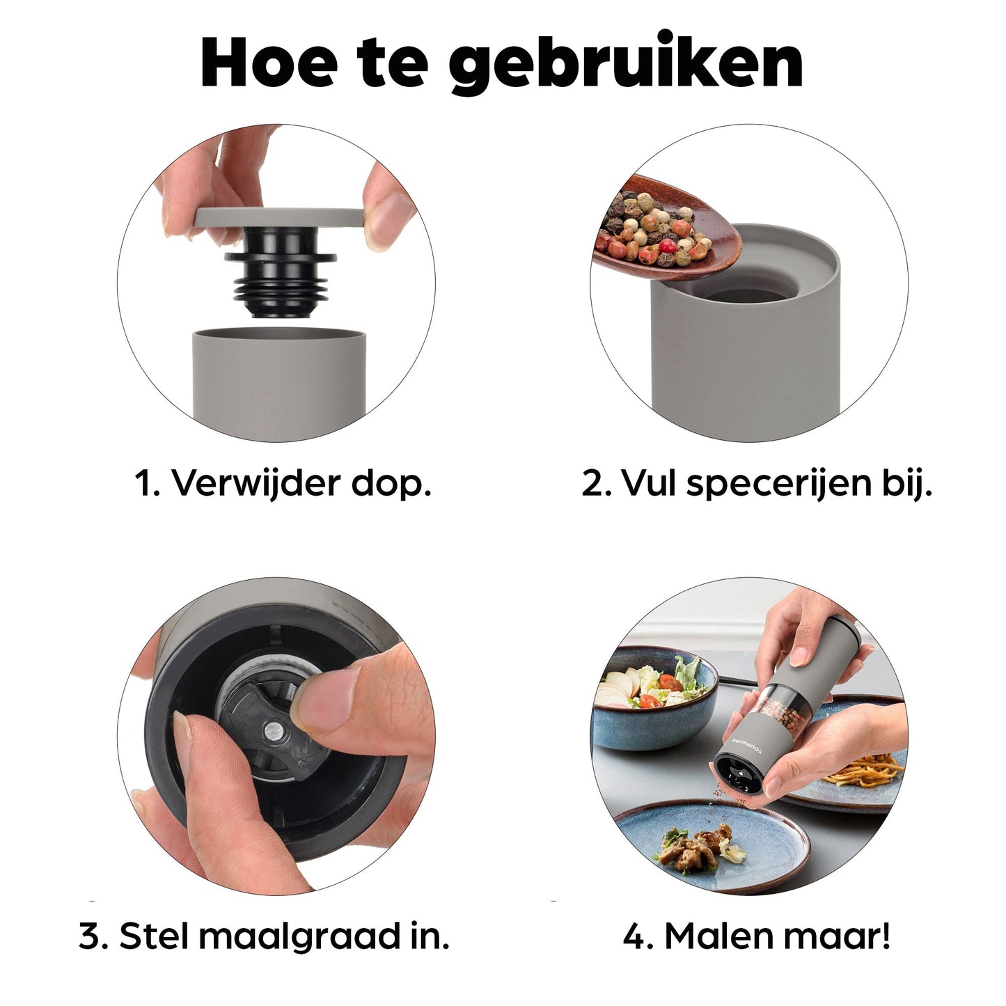 Comnox - Hermanos - Peper & Zoutmolen Set - Handmatig Gemalen Smaak & Comfort - 19 cm Hoogte - Keramisch Mechanisme - Taupe