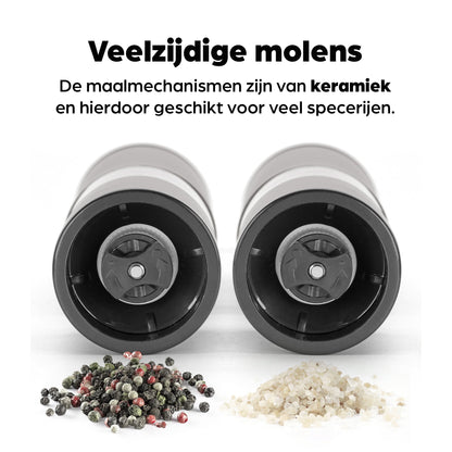 Comnox - Hermanos - Peper & Zoutmolen Set - Handmatig Gemalen Smaak & Comfort - 19 cm Hoogte - Keramisch Mechanisme - Taupe