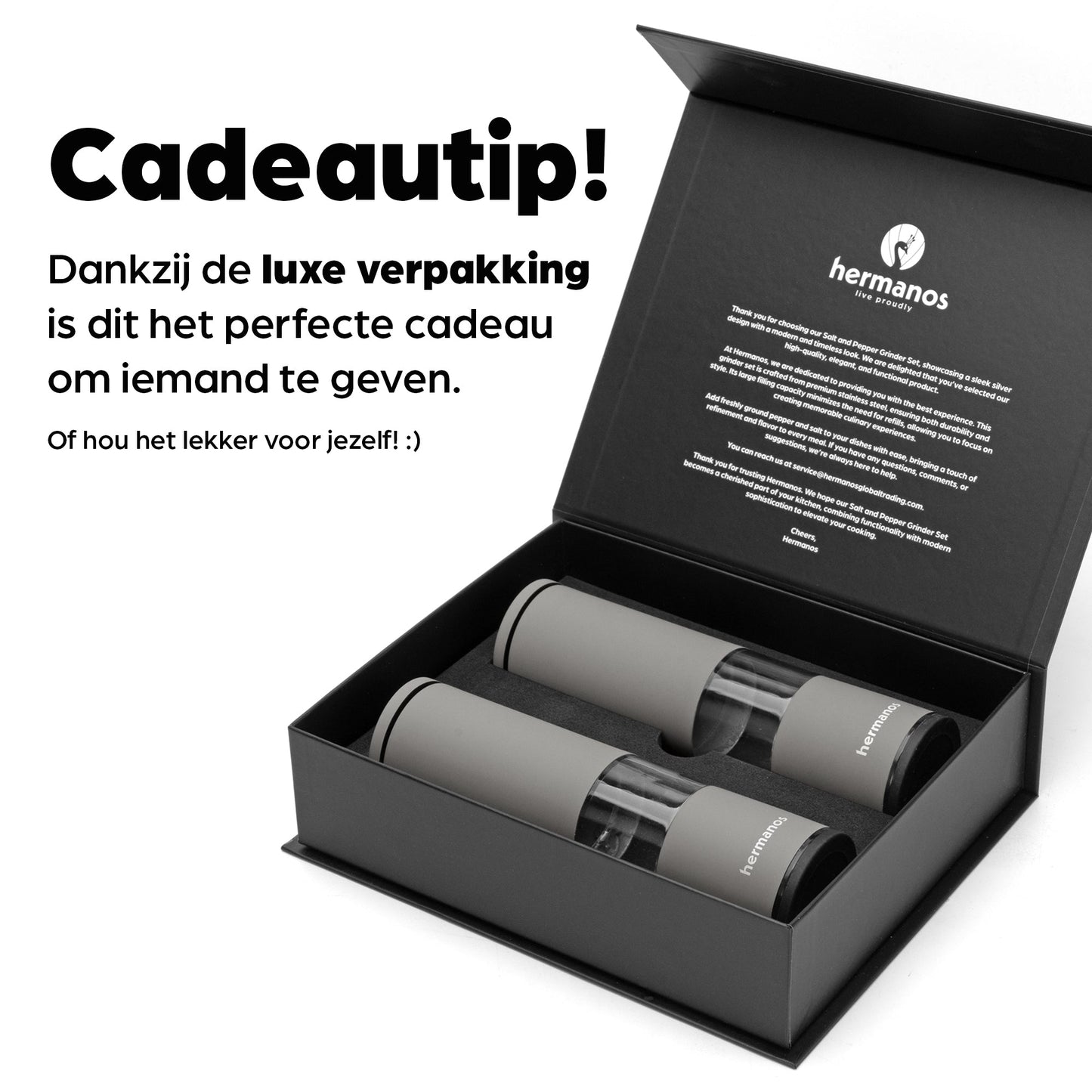 Comnox - Hermanos - Peper & Zoutmolen Set - Handmatig Gemalen Smaak & Comfort - 19 cm Hoogte - Keramisch Mechanisme - Taupe