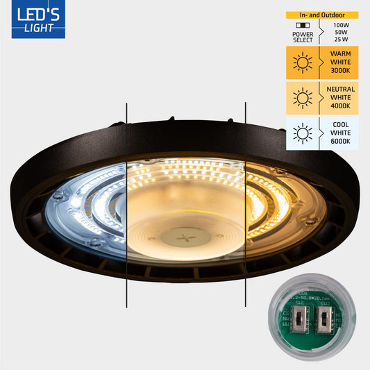 Comnox - LED's Light High Bay - 100W 11000lm – Flexibel vermogen & kleurtemperatuur – IP65 – 3000K/4000K/6000K – Luchtig