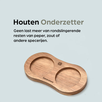 Houten pepermolen met metalen dop en kleurrijke peper