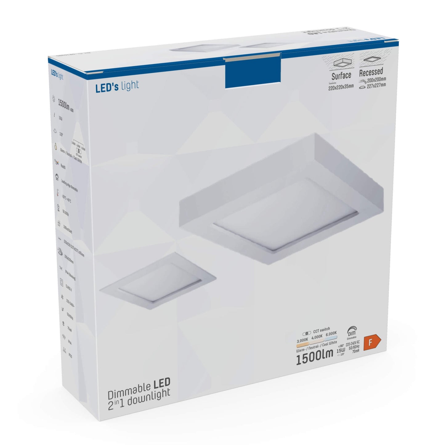 LED's Light LED Inbouwspot vierkant 15 cm - Dimbaar - Inbouw en opbouw - 1200 lm