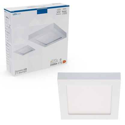 Inbouw/Opbouw LED Plafondlamp CCT Ø 20 cm vierkant - Dimbaar - warm en koud wit