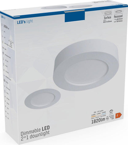 Inbouw/Opbouw LED Plafondlamp Downlight 18W – 1820 lm – Ø240 mm – White | 3000K / 4000K / 6000K