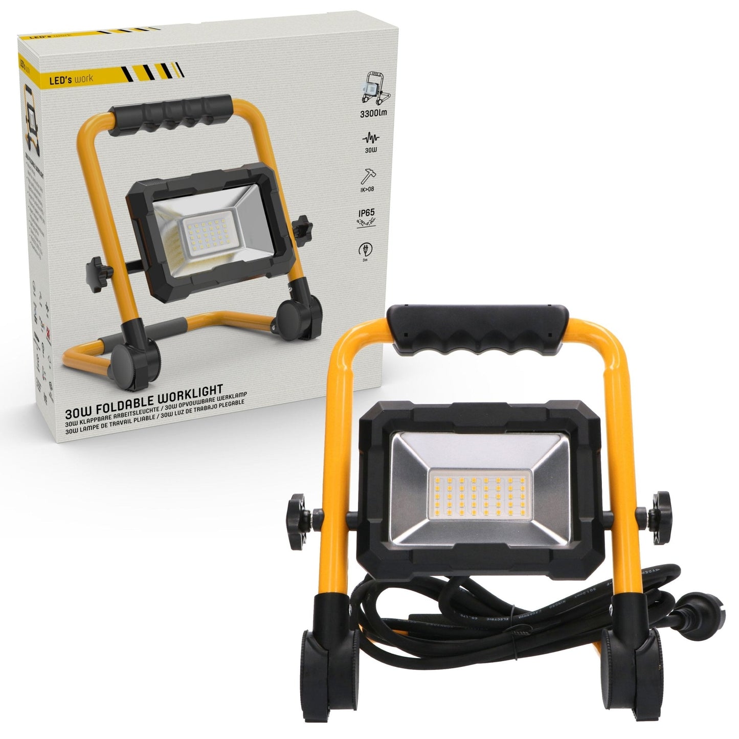 Comnox - LED's Work Bouwlamp 3300 - Helder licht bij elke klus - Energiezuinig 30W - 3300 lumen - IP65 - 3m snoer - zwart