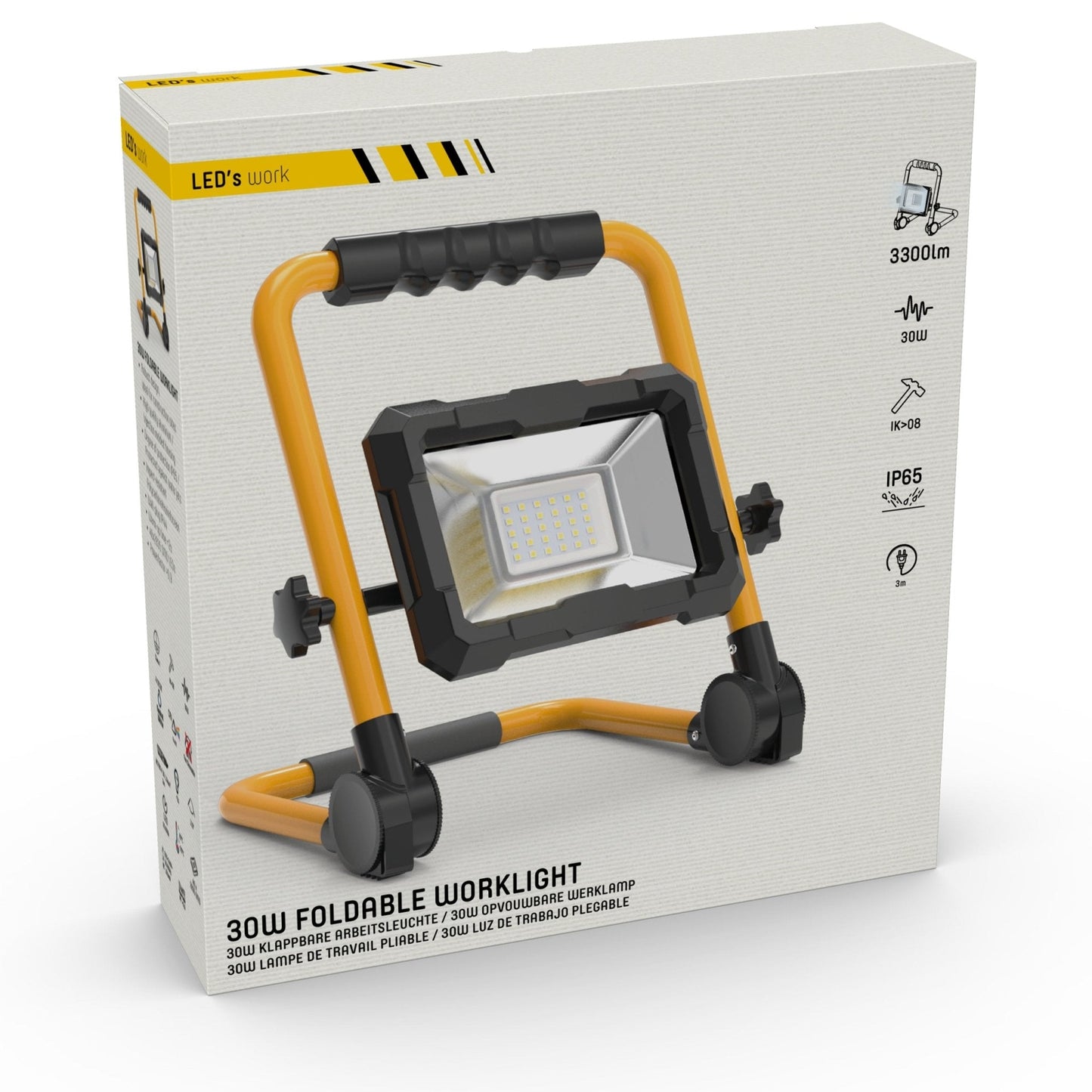 Comnox - LED's Work Bouwlamp 3300 - Helder licht bij elke klus - Energiezuinig 30W - 3300 lumen - IP65 - 3m snoer - zwart