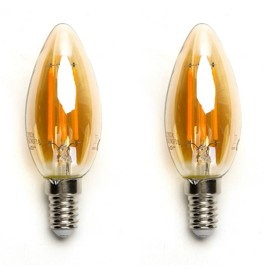 LED kaarslamp E14 warmwit 2200K - 4W - filament amber glas - 2 stuks