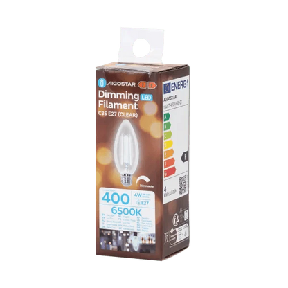 LED kaarslamp E27 dimbaar daglichtwit 6500K - 4W 400 lumen - helder glas