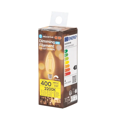 LED kaarslamp E27 dimbaar flame warmwit 2200K - 4W 400 lumen - amber glas