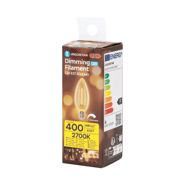 LED kaarslamp E27 dimbaar warmwit 2700K - 4W 400 lumen - helder glas