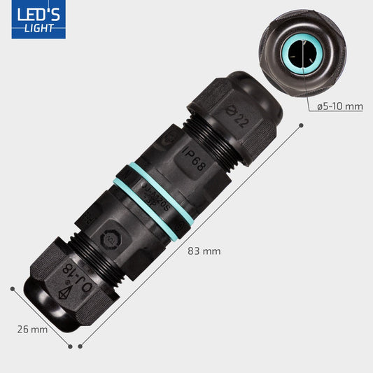 Comnox - Kabelverbinder I connector - Veilig & waterdicht voor binnen & buiten - IP68 - 5 tot 10 mm - zwarte connector