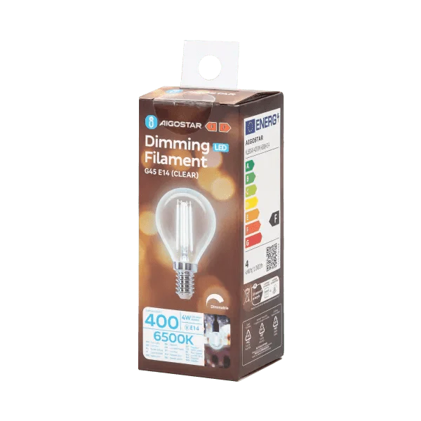 Kogellamp E14 dimbaar daglichtwit | G45 LED 4W~400Lm=38W halogeen verlichting | helder glas - 6500K