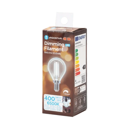 Kogellamp E14 dimbaar daglichtwit | G45 LED 4W~400Lm=38W halogeen verlichting | helder glas - 6500K