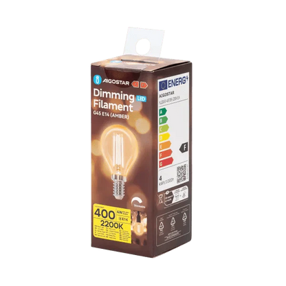 Kogellamp E14 dimbaar flame warmwit | G45 LED 4W~400Lm=38W halogeen verlichting | amber glas - 2200K