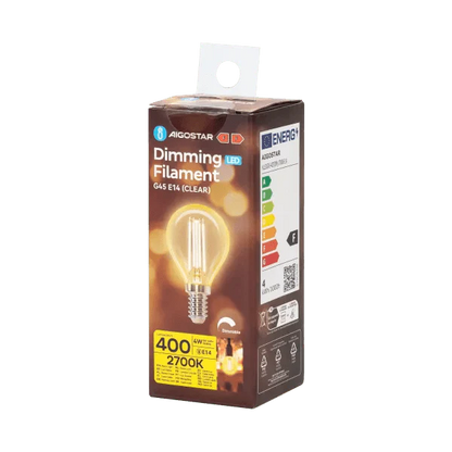 Kogellamp E14 dimbaar warmwit | G45 LED 4W~400Lm=38W halogeen verlichting | helder glas - 2700K