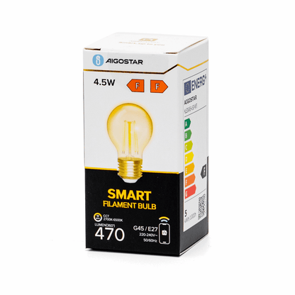 Kogellamp E27 4.5W WiFi + Bluetooth CCT 2700K-6500K | Smartlamp G45 - warmwit - daglichtwit filament LED ~ 470 Lumen - amber glas - 230 Volt