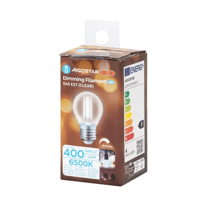 Kogellamp E27 dimbaar daglichtwit | G45 LED 4W~400Lm=38W halogeen verlichting | helder glas - 6500K