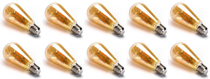 Gouden vintage LED-lampen met glazen kap en zichtbare draad, geplaatst in een rij. Perfect voor retro verlichting in woon- en decoratiesituaties.