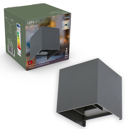 Comnox - LED's Light Kubus Wandlamp voor buiten - Warm wit licht met lage stroomverbruik - Up & Downlight - 6W - IP65 - Antraciet