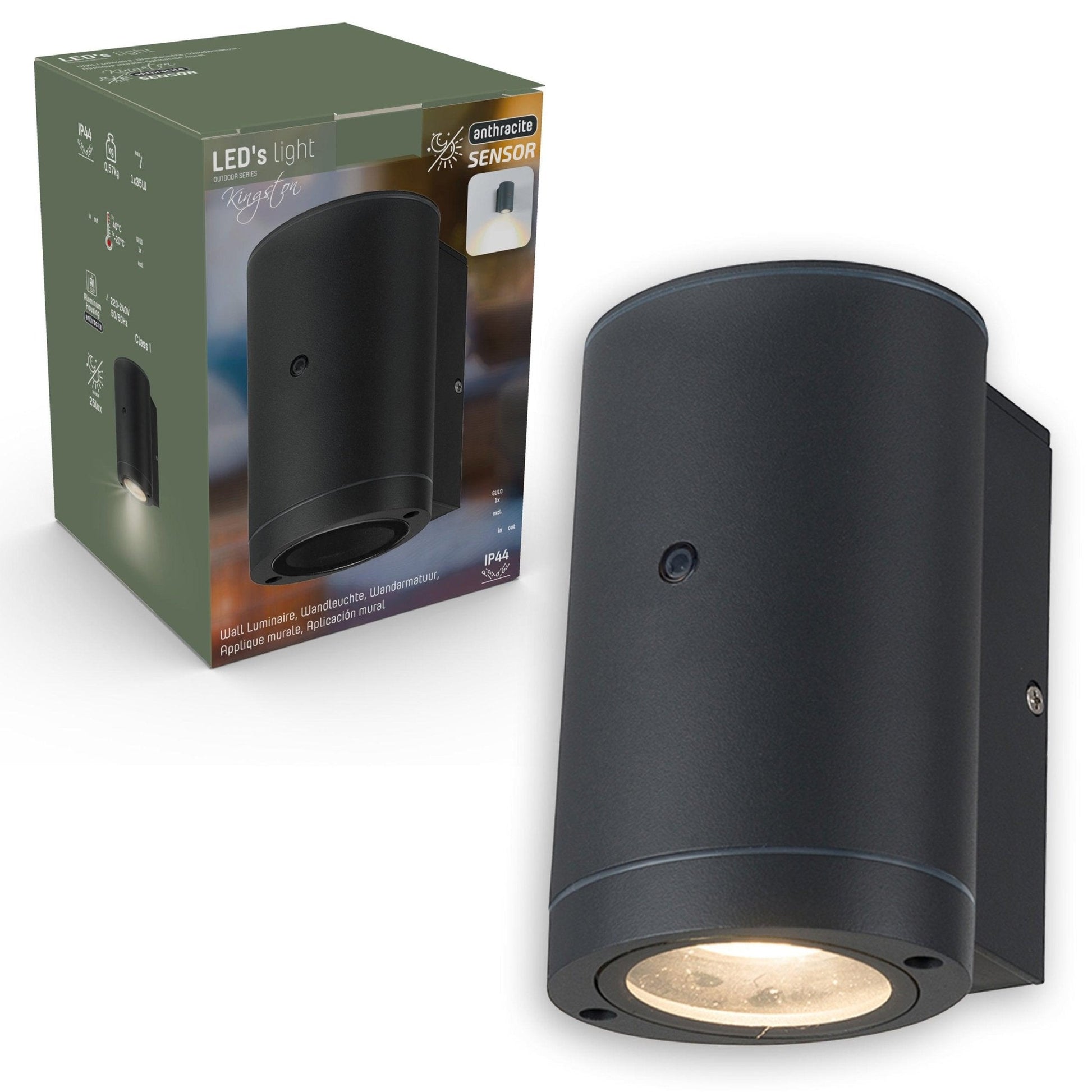 Zwart cilindrische wandlamp met goudkleurige rand en warm wit licht, geschikt voor moderne interieurs. Perfect voor accentverlichting in woon- en slaapkamers.