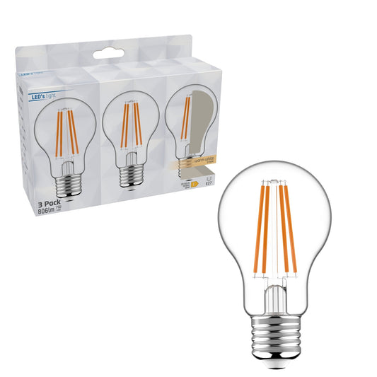 LED Filament Lampen E27 - Transparant - Warm wit - 806 lm - 3PACK