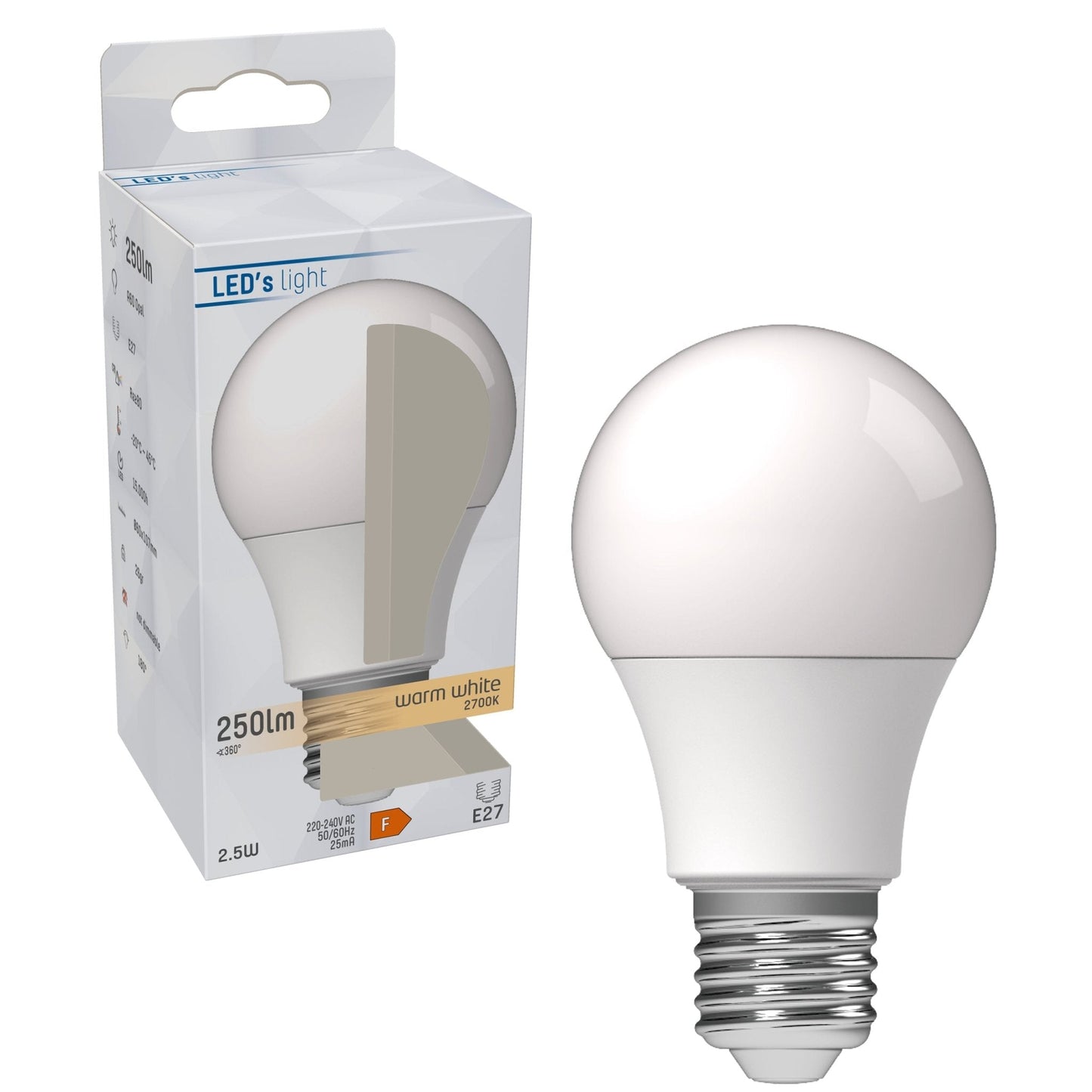 LED Lamp E27 - Mat - Warm wit - 2.5W vervangt 25W