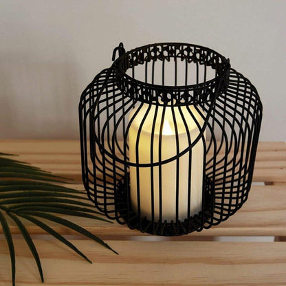 LED Lantaarn basket met LED kaars voor binnen en buiten - Draadloos op batterijen - Zwart
