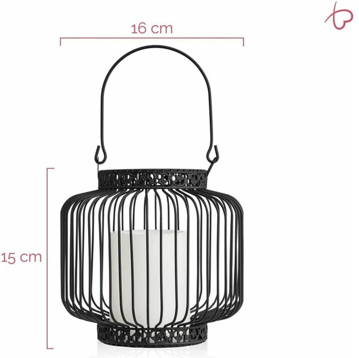 LED Lantaarn basket met LED kaars voor binnen en buiten - Draadloos op batterijen - Zwart