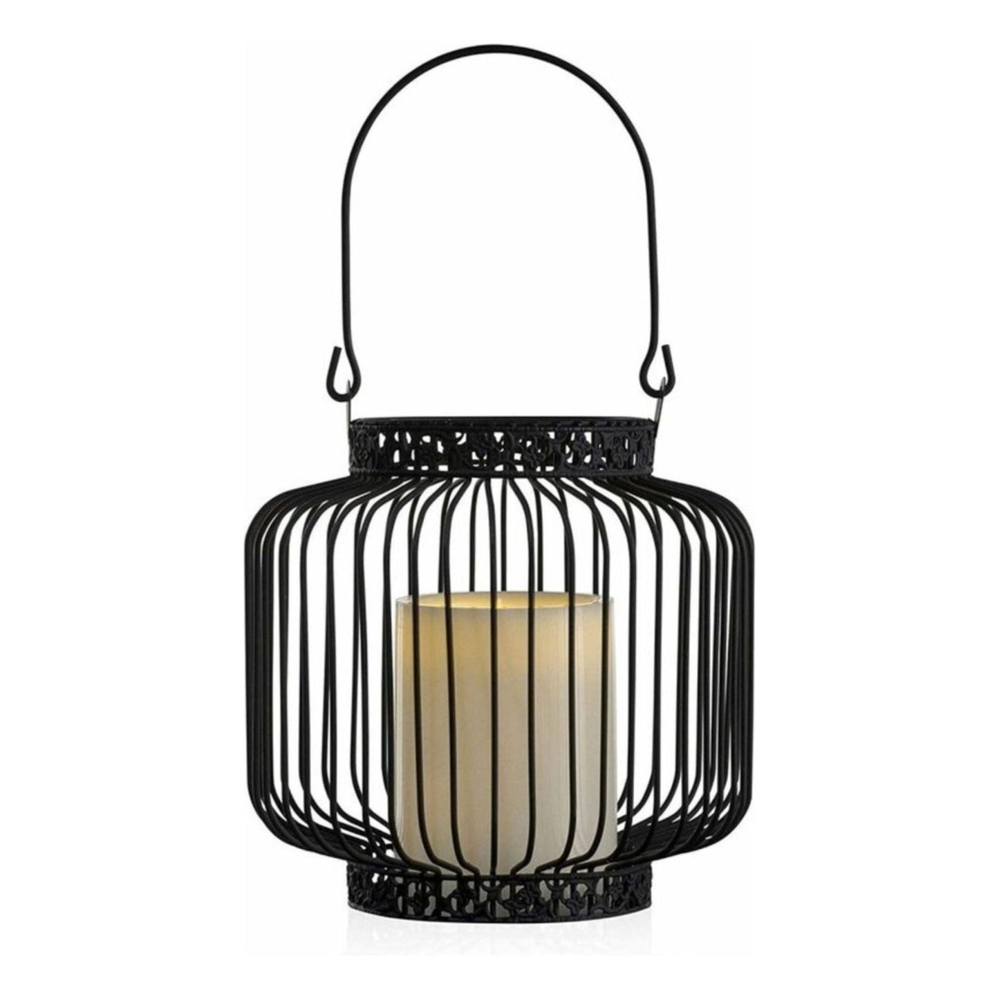 LED Lantaarn basket met LED kaars voor binnen en buiten - Draadloos op batterijen - Zwart