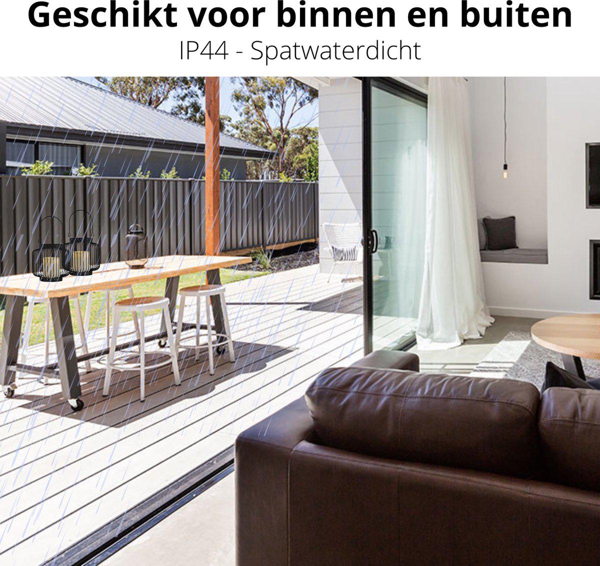 LED Lantaarn basket met LED kaars voor binnen en buiten - Draadloos op batterijen - Zwart