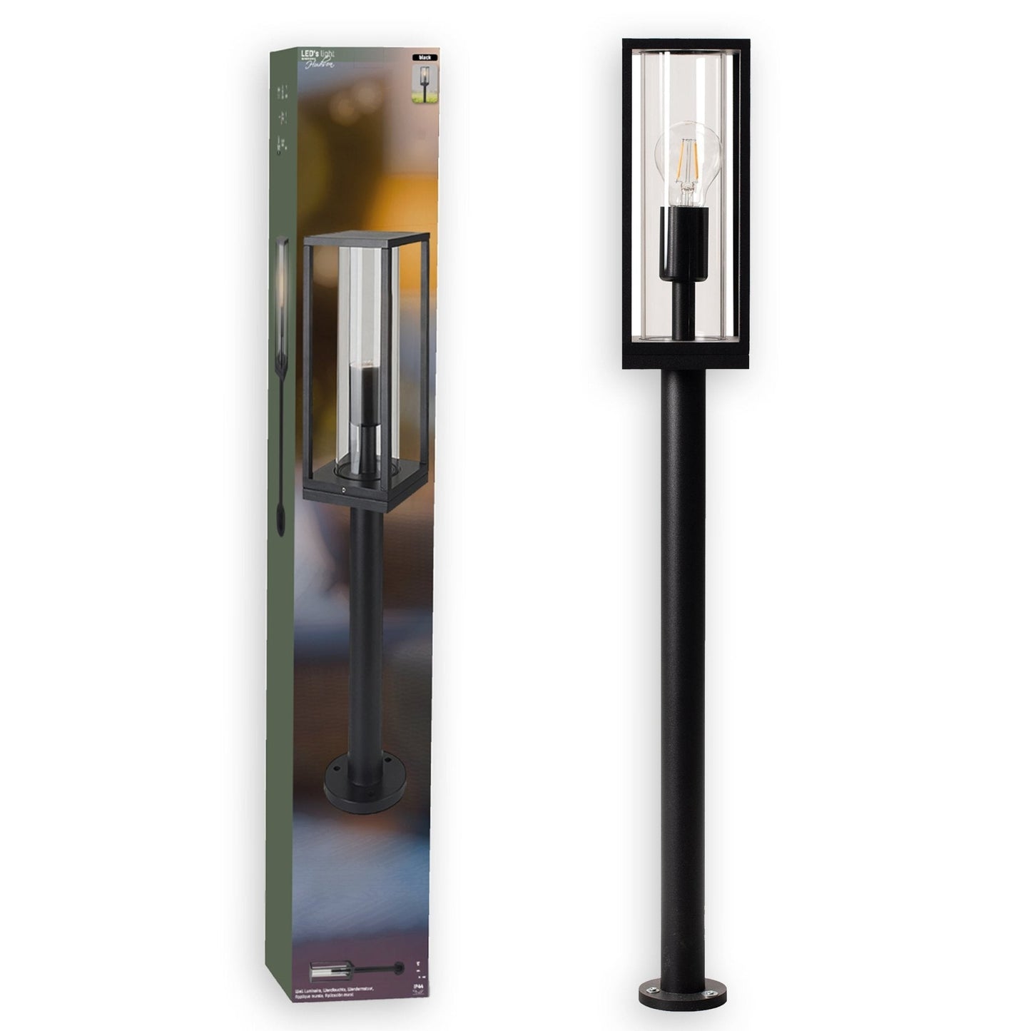 LED's Light LED Lantaarnpaal Tuinlamp met glazen ruiten - E27 fitting - IP44 - 80 cm - Zwart