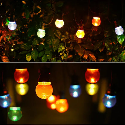 Lichtstring kleur 8 meter (3+5) - 10 LED's meerkleurig | sproeidicht IP44 - koppelbaar (max 5) | 230VAC - 24V | met timer 6u aan/18u uit