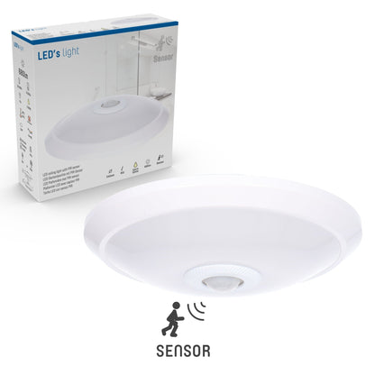 LED Plafondlamp 24 cm met bewegingssensor - Spatwaterdicht - Warm wit
