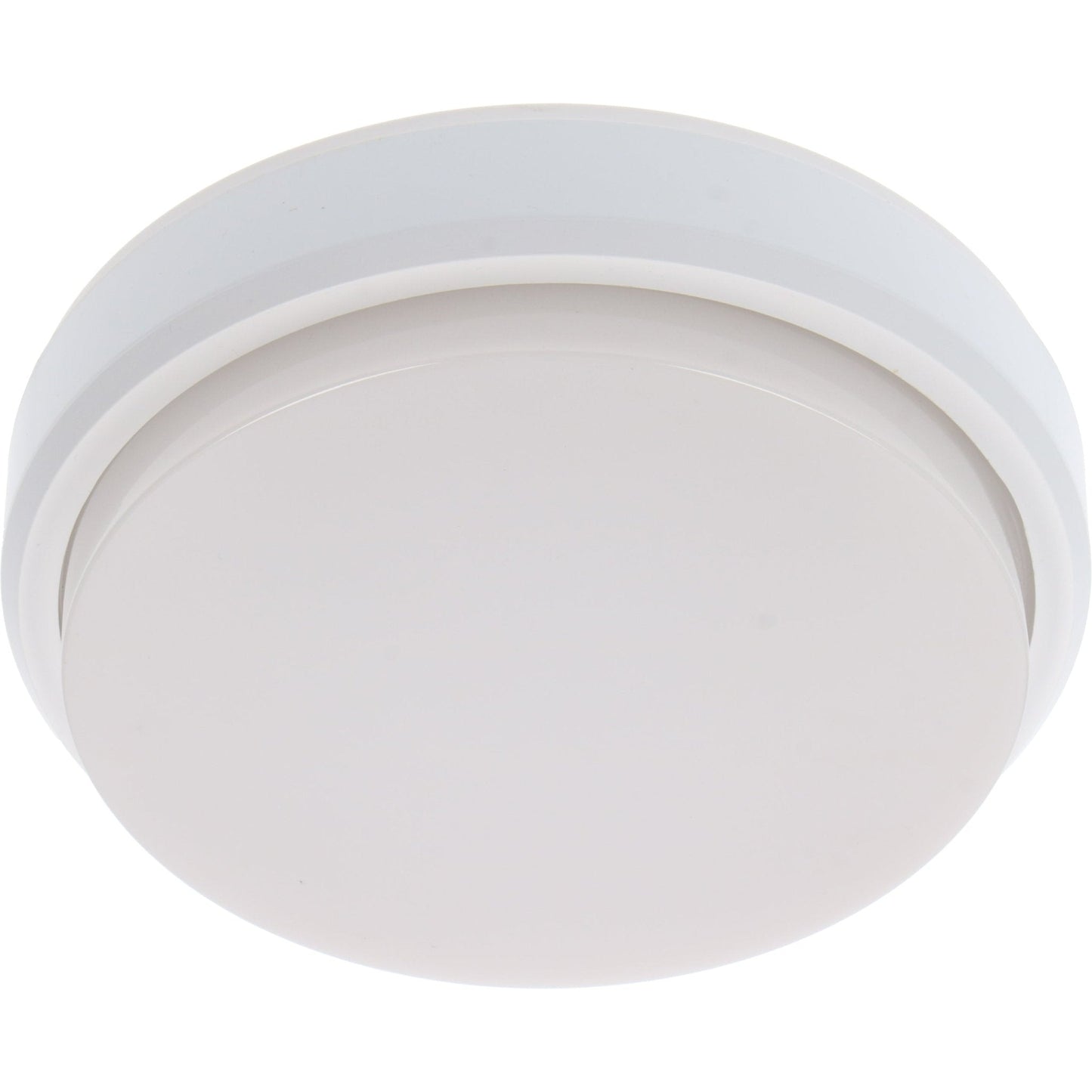 Een witte, ronde plafondlamp met glad oppervlak en gestreepte rand, geschikt voor moderne interieurs. Ideaal voor woonkamer of slaapkamer verlichting.