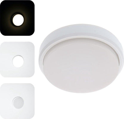 Een witte, ronde plafondlamp met glad oppervlak en gestructureerde randen, geschikt voor moderne interieurs. Ideaal voor woonkamers of gangen waar helder, neutraal licht nodig is.