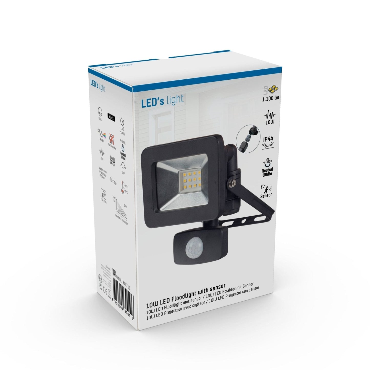 LED's Light Floodlight 1100 - Met licht- en bewegingssensor - Binnen & Buiten - 10W - Zwart