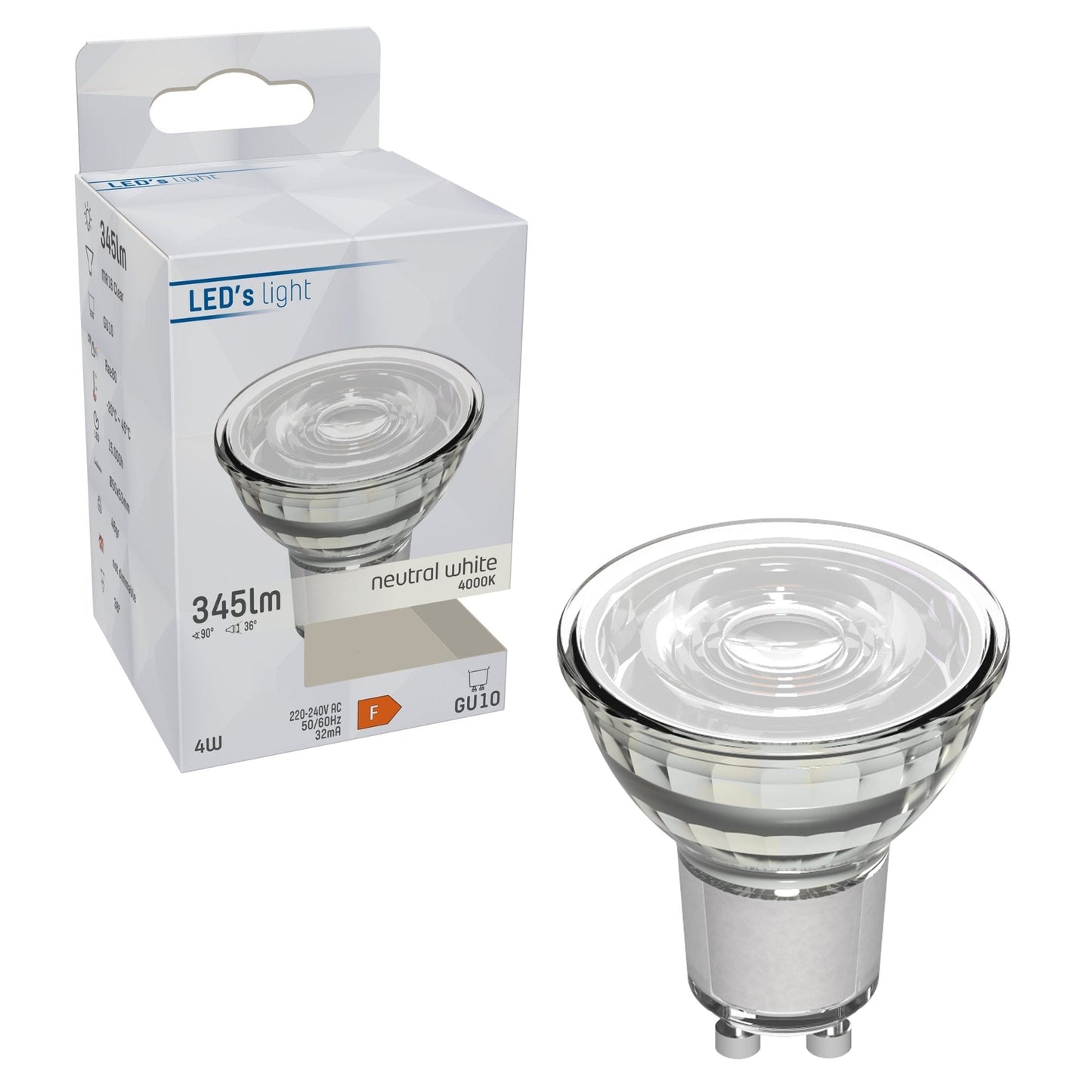 LED Spotje GU10 - 4W vervangt 50W - 345 lm - 4000K