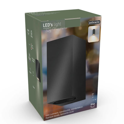 NØRD Up&Down - LED's Light LED Buitenlamp met GU10 fitting - Rechthoek - IP44 - Antraciet - Model Milaan