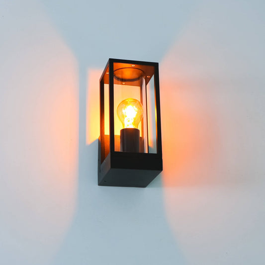 LED's Light LED Wandlamp met glazen ruiten - Rechthoek - E27 fitting - IP44 - Zwart