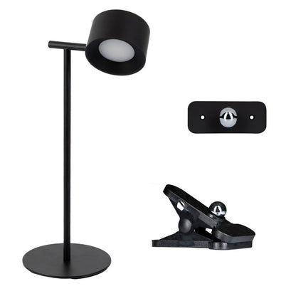 Zwarte, op maat gemaakte LED-tafellamp met draaibare kop en magneetvoet, geschikt voor lezen en werken. Rechargeable 3-in-1 lamp met touchfunctie en meerdere lichtmodi.