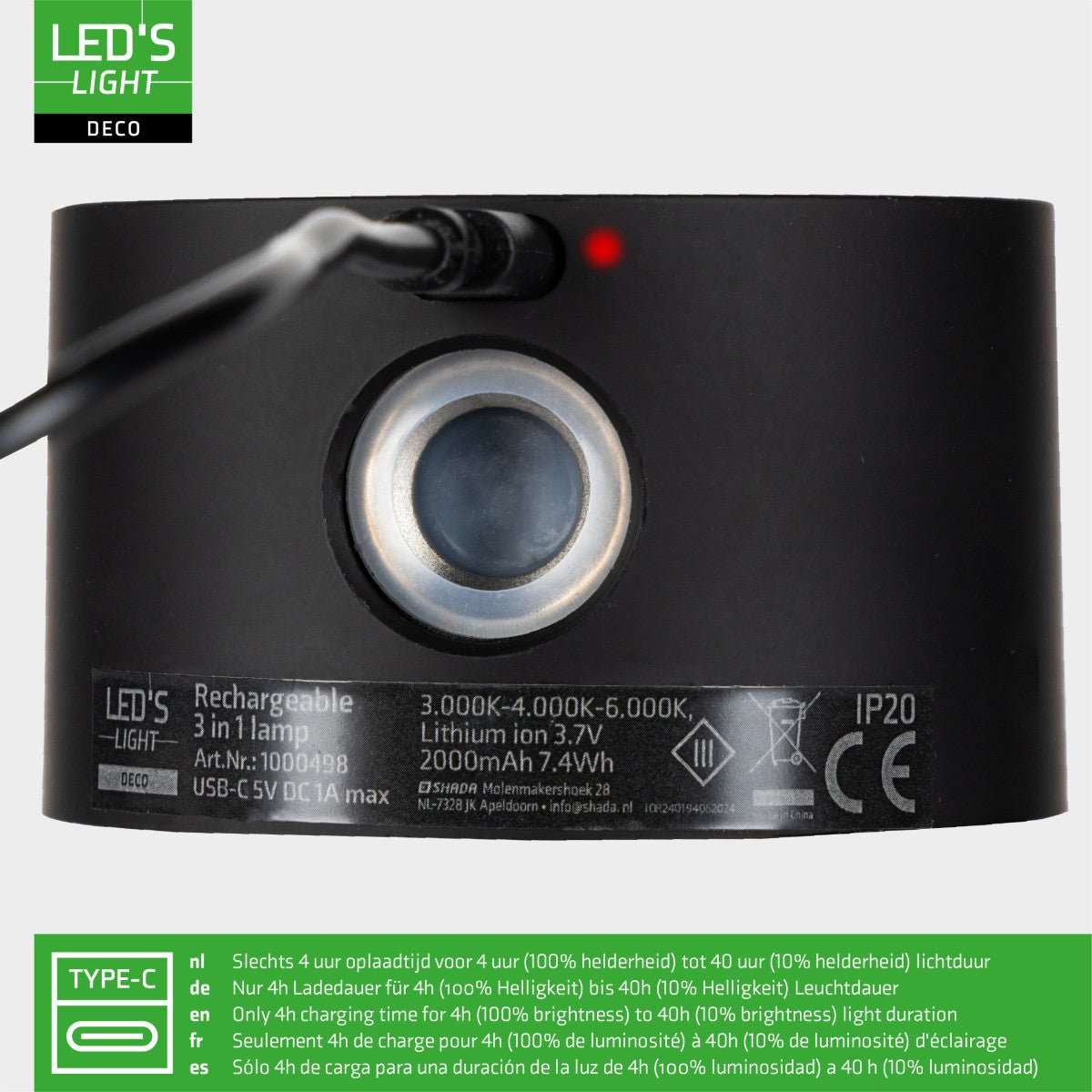LED's Light 3-in-1 Draadloos Oplaadbaar Spotje - Tafellamp, Klemlamp & Wandlamp - Zwart