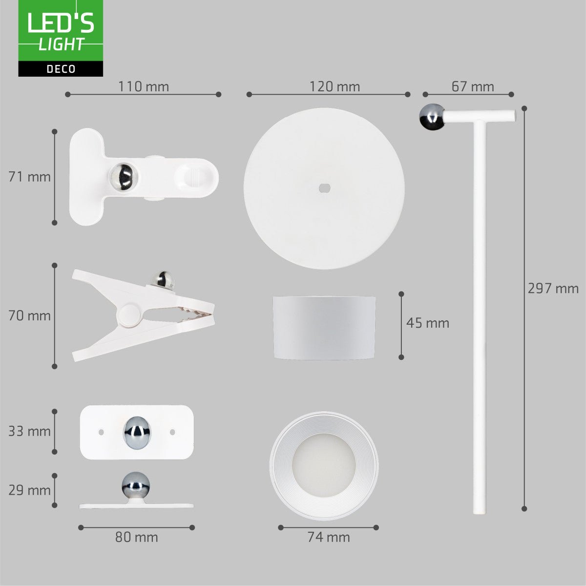 LED's Light 3-in-1 draadloze oplaadbare lamp met magnetische muurbeugel, voet en klem - Wit