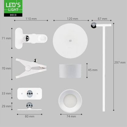 LED's Light 3-in-1 draadloze oplaadbare lamp met magnetische muurbeugel, voet en klem - Wit