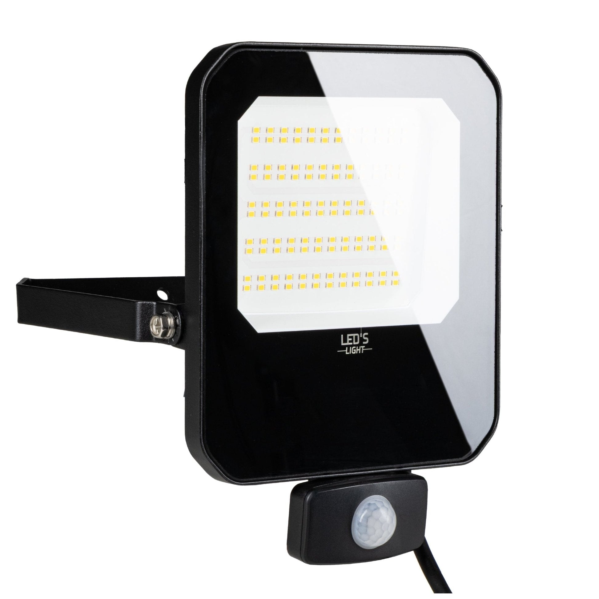 Zwart LED-stralingslicht met bewegingssensor, voor buitenverlichting. Geïntegreerde sensor detecteert beweging en activeert het licht automatisch bij nacht.