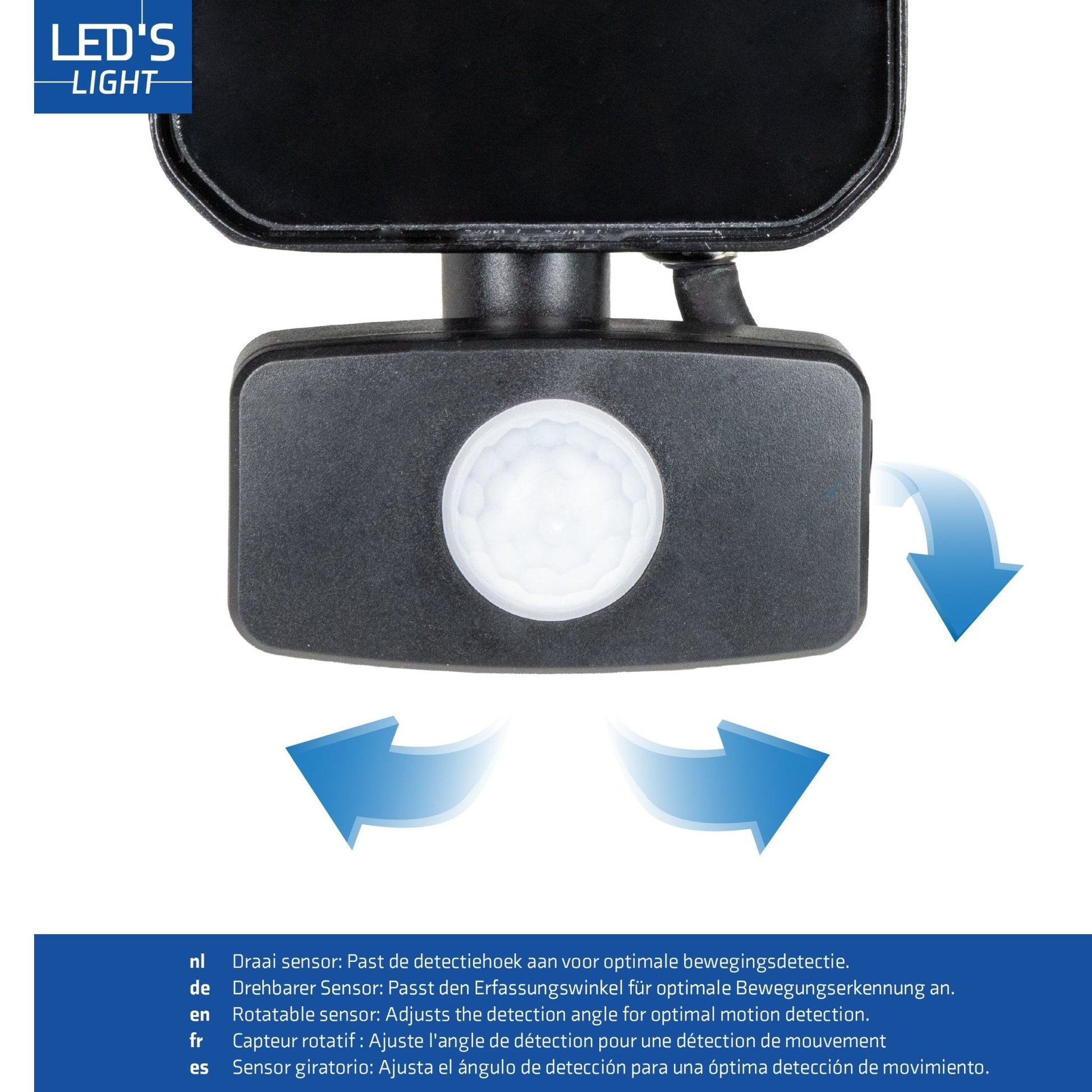 Zwarte LED buitenverlichting met bewegingssensor, voor tuin of terras. Geïntegreerde sensor detecteert beweging en activeert automatisch de verlichting.