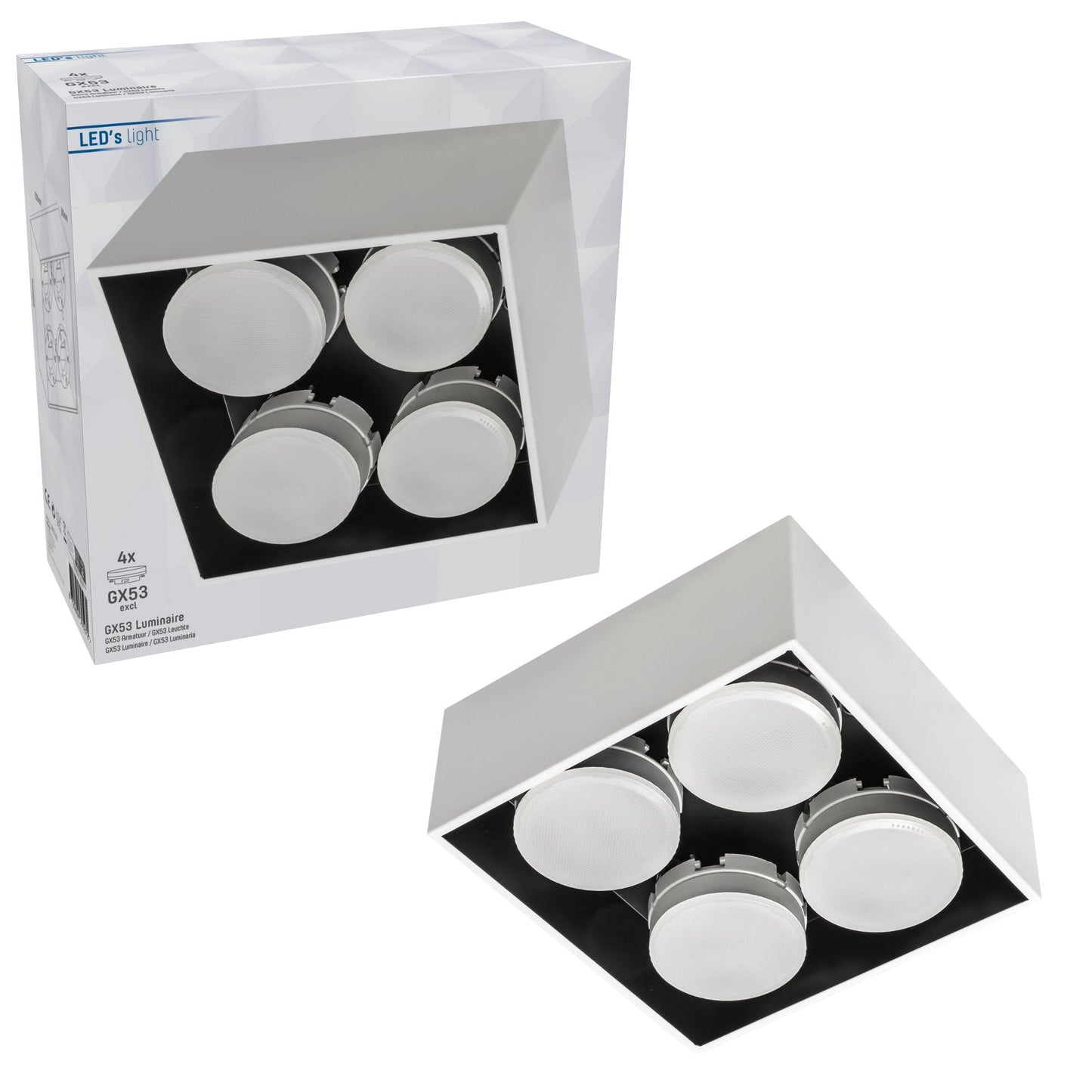 LED's Light Cube LED Plafondlamp - 4 lichtpunten - Draaibaar licht - Staal - 20 x 20 cm - Wit