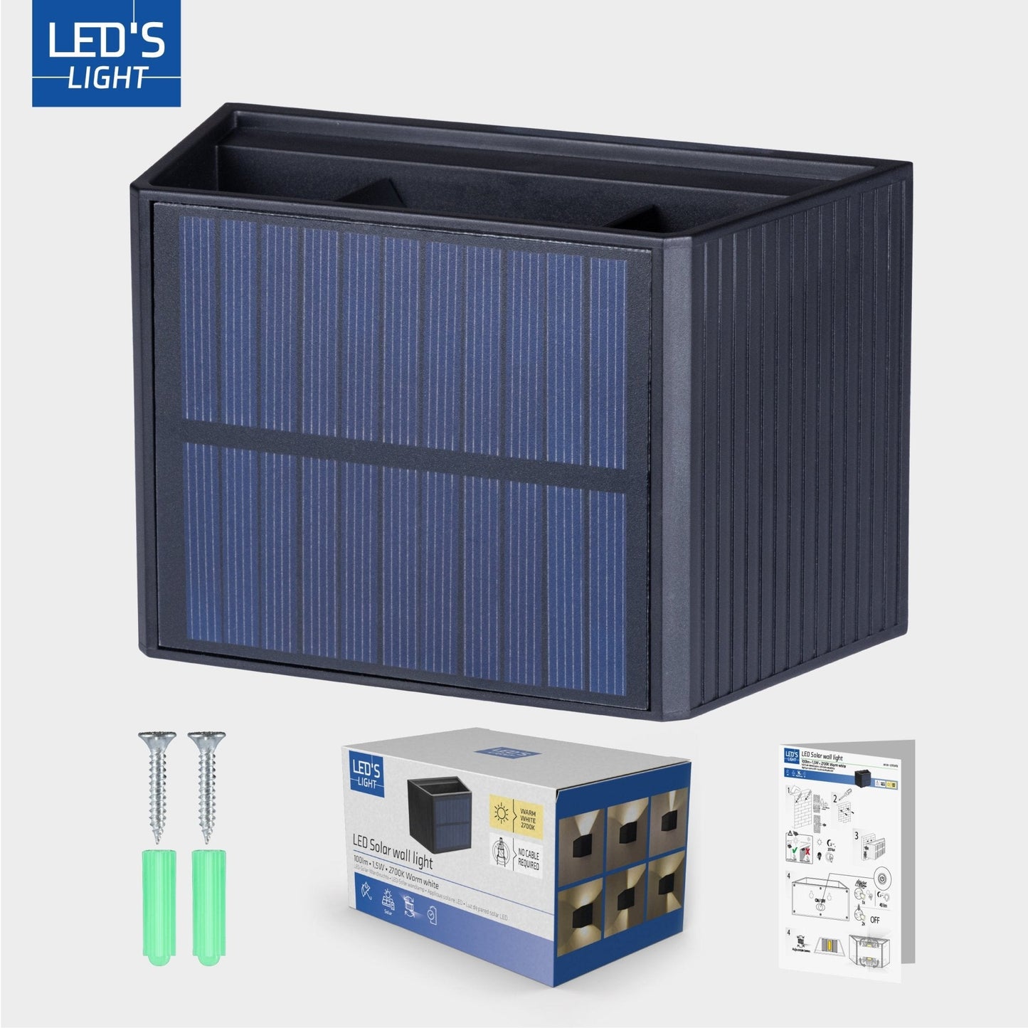 LED's Light draadloze Solar Buitenlamp met sensor - Schijnt beneden en boven - Wandlamp zonne-energie - Zwart