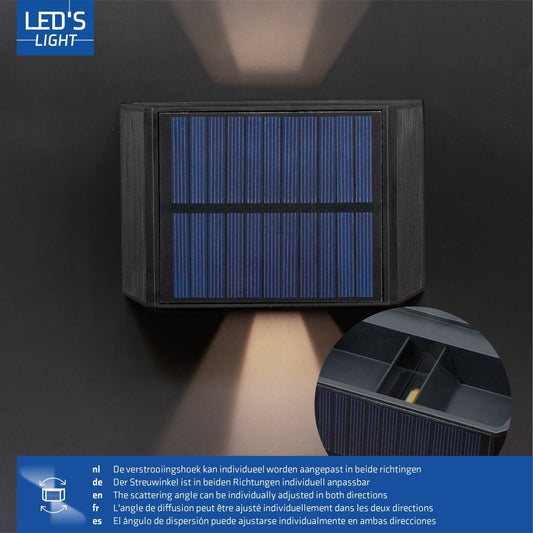 LED's Light draadloze Solar Buitenlamp met sensor - Schijnt beneden en boven - Wandlamp zonne-energie - Zwart