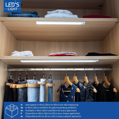 LED's Light Kastverlichting met sensor 60 cm - Oplaadbaar en draadloos - zwaai- en bewegingssensor - wit