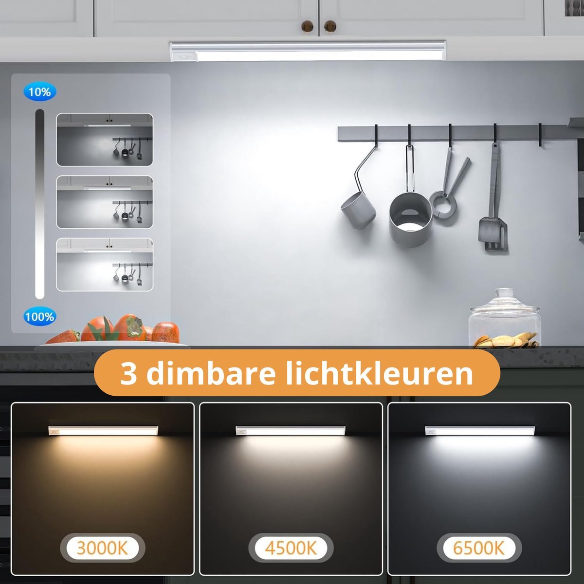Comnox - LED's Light Kastverlichting met sensor 60 cm - Automatische verlichting - Draagbare accu - Wit - Lichtsensor
